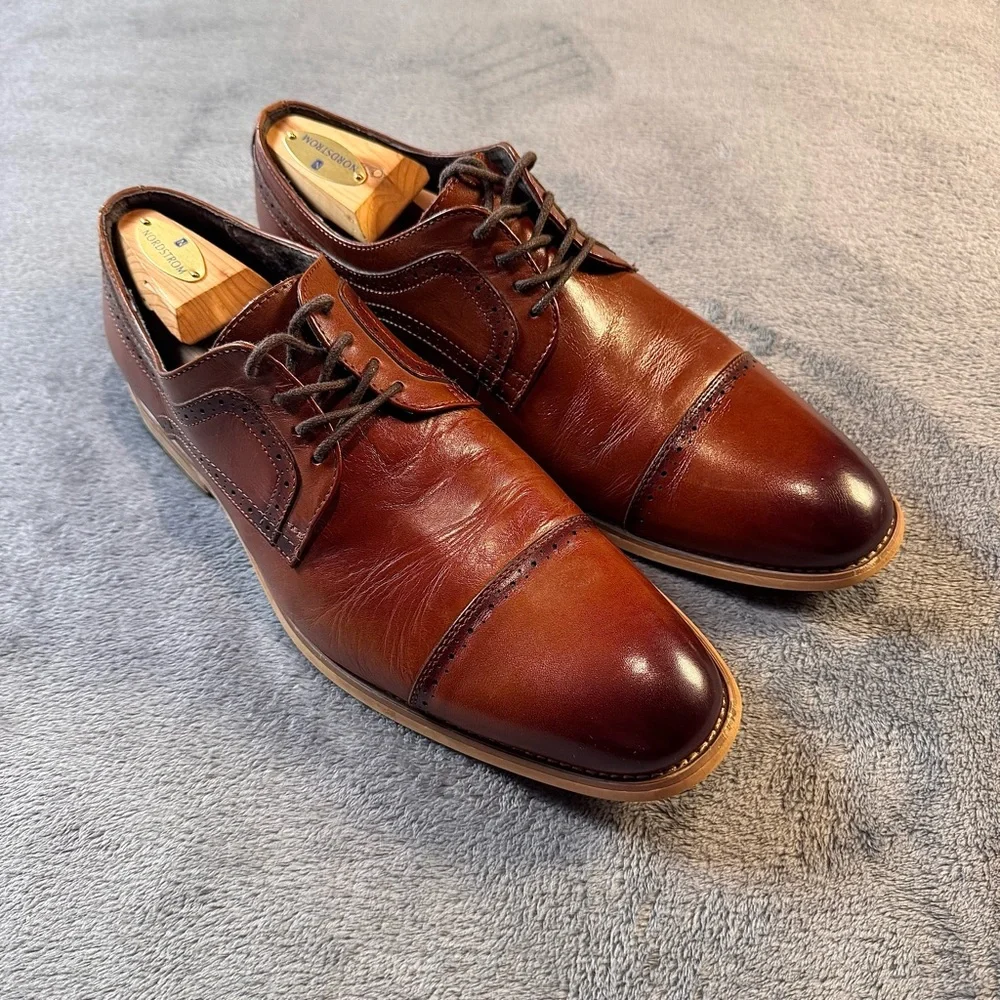 Stacy Adams Dickinson Cap Toe Oxfords in Cognac Brown Leather